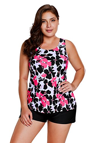 Tankini floral rouge et short de bain pour vos vacances à la mer