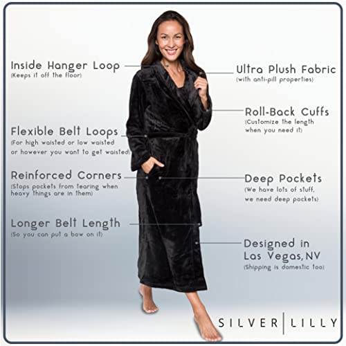 Image of Silver Lilly Premium Womens Robe with Shawl Collar, Plush Bath Robe for Women, Fluffy, Warm, Fleece Women's Bathrobe