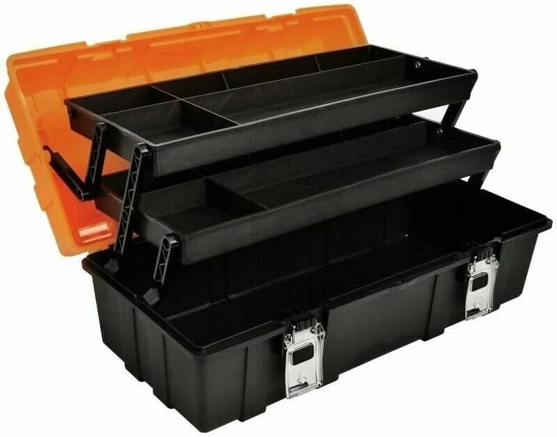 3 Tier Tool Box - Folding Plastic Tool Organizer Heavy Duty Tool Box with Metal Clasps 42.5×20.5×17.5cm