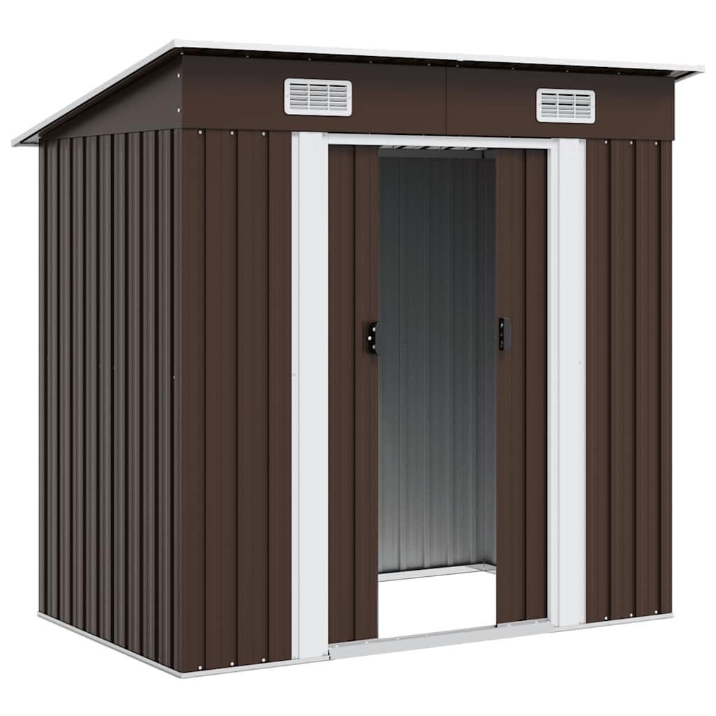 Geräteschuppen Gartenhaus Garten Schuppen Metallgerätehaus Wetterfester Gerätehaus Gartenschuppen für Fahrrad & Gartengeräte Braun 194x121x181 cm Stahl
