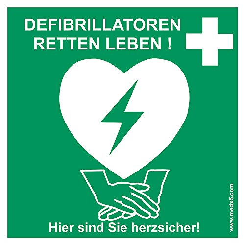 MedX5 Defibrillator (AED) Standort Kennzeichnung 10cmx10cm, Aufkleber, Defi Standortschild, AED Markierung Cover