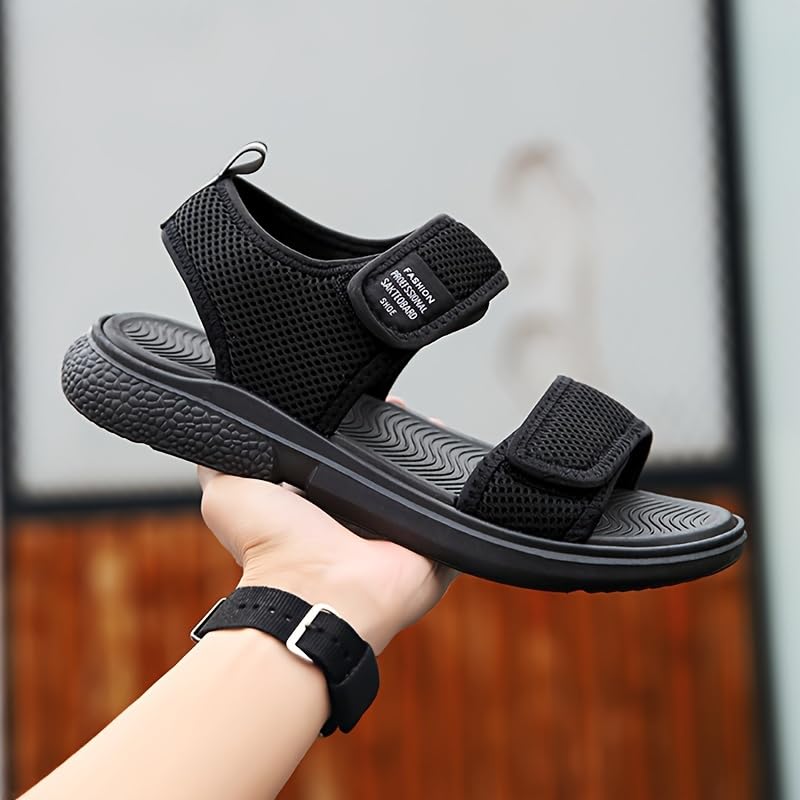 Men's breathable summer sandals, mesh fabric, comfortable EVA insoles, buckle-style elastic shoelaces, suitable for outdoor activities, beach outings and casual wear.2