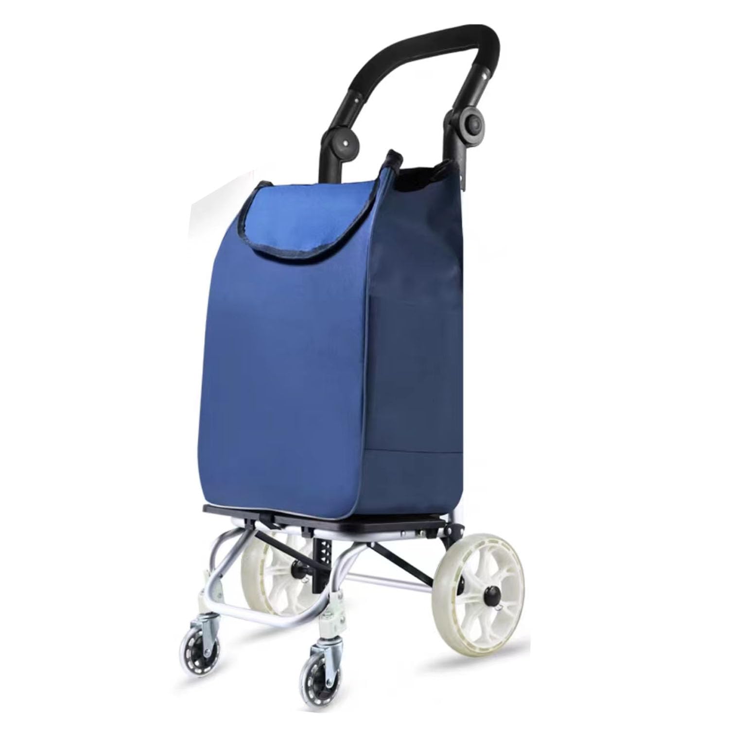 Einkaufstrolley XXL Mit Großen Rädern in - Extra Großer Einkaufsroller Einkaufshilfe 70Kg Belastbar Einkaufswagen Gestell Aus Aluminium Klappbar,Blau