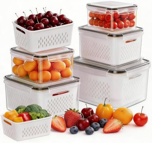 5 Pack Fruit Storage Containers for Fridge, Plastic Fruit Containers Set