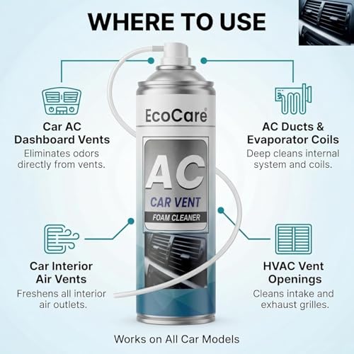 Image of EcoCare Car AC Vent & Duct Cleaner | 2 Pack 500ML Foam Cleaning Spray for Car Air Conditioner | Freshens & Cleans Dust Build-Up | Fast No-Rinse Formula | Automotive HVAC Refresher - 2 pack
