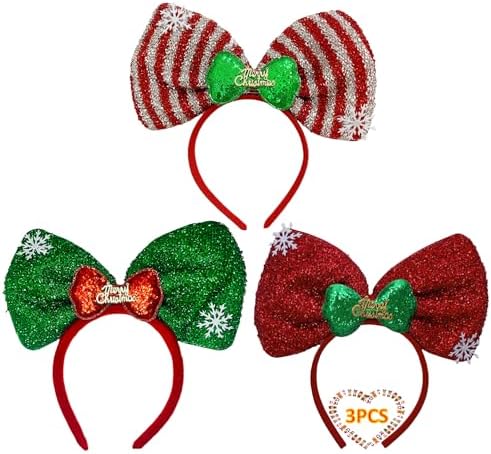 Christmas Headbands for Women 3 Pack Creative Glitter Xmas Headba...