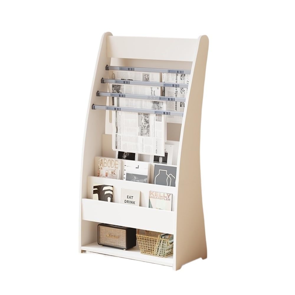 Jianjunchaling Warm White Newspaper Floor Brochure Journal Bookshelf Magazine Newspaper Rack Storage Information Display Racks For Office, Trade Show, Exhibitions(Warm White)