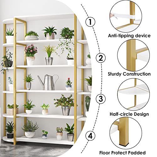 Urkno Triple Wide 6-Tier Bookcase, Vintage Wooden Free Standing Bookshelf With Adjustable Feet, Industrial Open Display Shelves Etagere Book Shelves For Home Office,White #TOP6