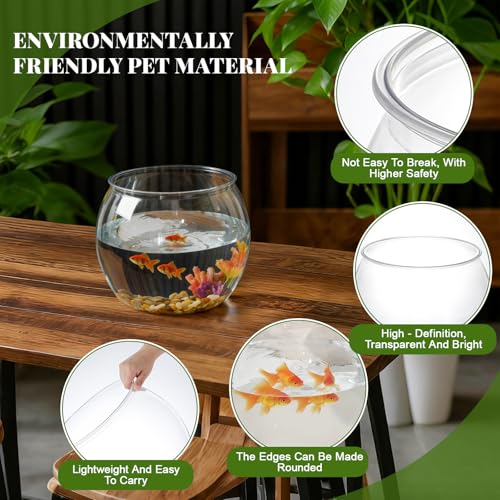 Image of Geelin 0.8 Gallon Plastic Fish Tank Large Bowl Shatterproof with Crystal Clear Clarity for Terrarium, Flower Vase Centerpiece Gift for Fish Lovers (Round)