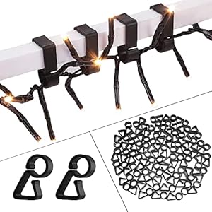 Vikdio 60 Pcs Black Gutter Hooks Hang Clips for Securing Outdoor String Lights, Ideal for Hanging Icicle Lights Meteor…