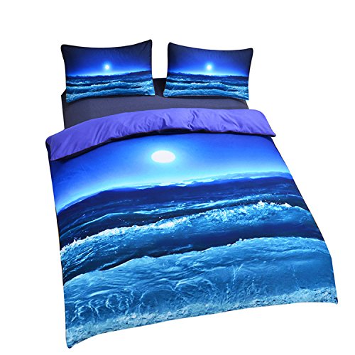 SleepwishSleepwish Deep Sleep Duvet Cover Set Home Textile Moon and Ocean Bedding Cool 3D Vivid Print Soft Blue Bed Spread Twin Size