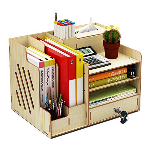 Organiseur de bureau en bois, grande capacité de stockage - Idéal pour les fournitures de bureau, le rangement de fichiers et de documents Érable blanc Cover