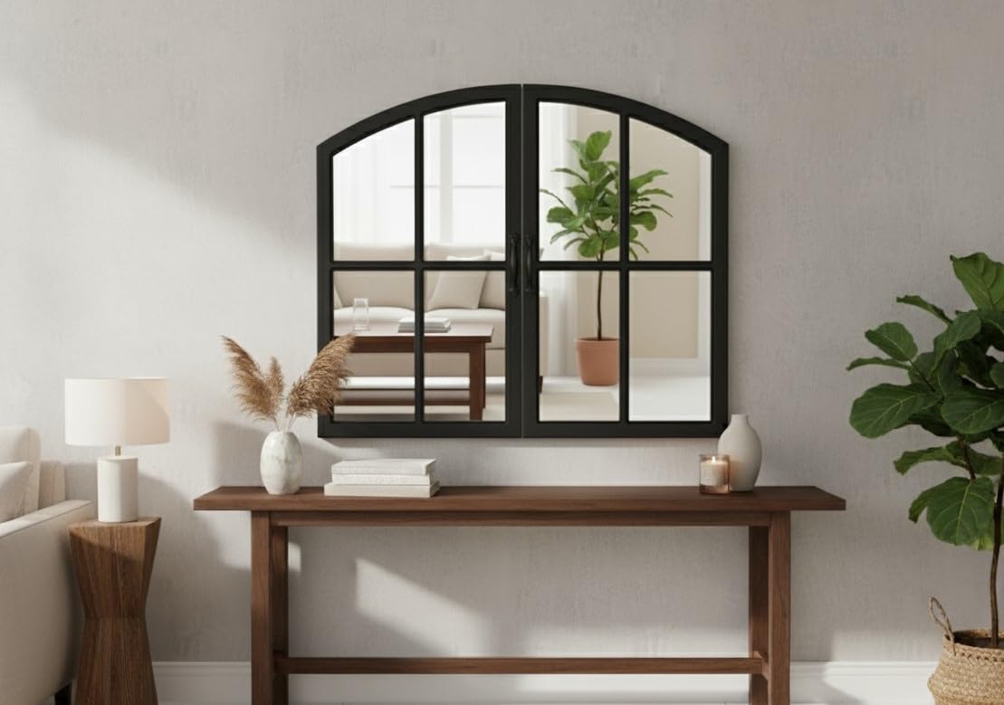 DEENZ New Shape Window Style Wall Mirror Simply Stylish Decor Mirror Wall Window Mirror 72X65Cm(Black)