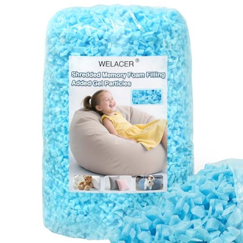 Welacer Shredded Memory Foam Filling 5lbs for Bean Bag Filler, Pillow Stuffing Cushion Arts Crafts Refill, Added Gel Particles, Premium Soft and Great for Stuffing, Shape(Blue)
