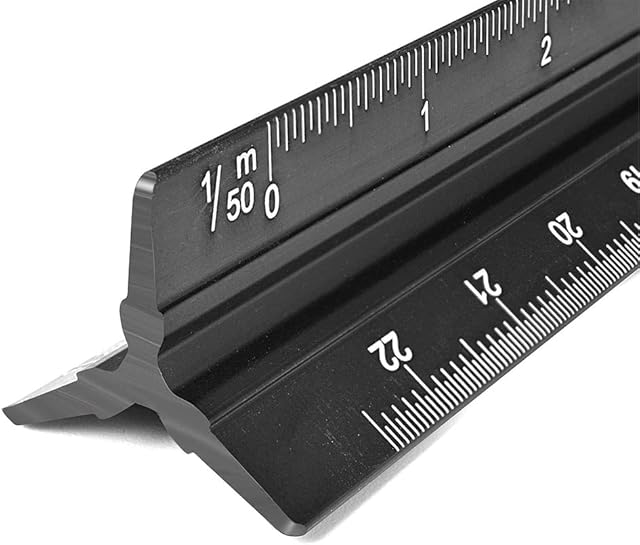 Dhanush Ent. Architectural Scale Ruler, Aluminum Triangular Scale Ruler Metric 1:20, 1:25, 1:50, 1:75, 1:100, 1:125 Standard 12 Inch for Architects, Students, Draftsman and Engineers-Black