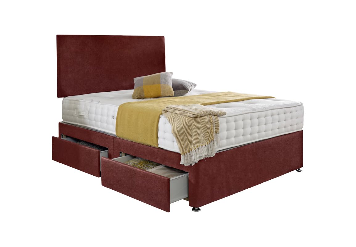 SANA SLEEP Classic Premium Fabric Divan Bed Set With Open Coil Memory Foam Mattress, 2 Drawers (Same Side) and Matching Headboard 2FT6 Small Single - Mulburry Cruhsed Velvet