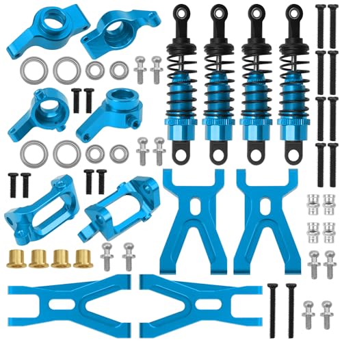 Vgoohobby Aluminum Steering Knuckles Kit Swing Arm A-Arms & Shock Absorbers Compatible with Wltoys 1/18 A949 A959 A969 A979 K929 RC Car (Blue)