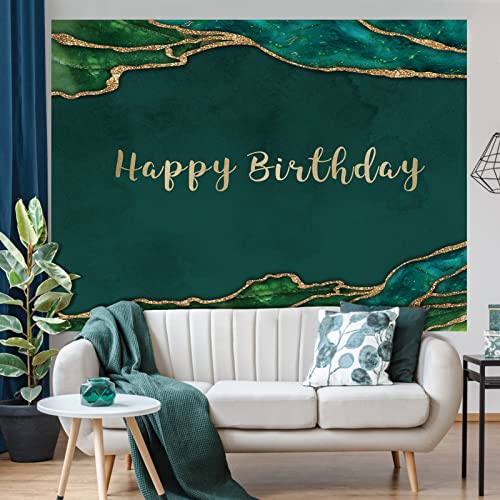 Rsuuinu Happy Birthday Backdrop Emerald Green And Gold Glitter Photography Background Birthday Party Banner For Women Man Cake Table Decor Favors Portrait Photo Studio Photobooth Props Supplies 7X5Ft #TOP4