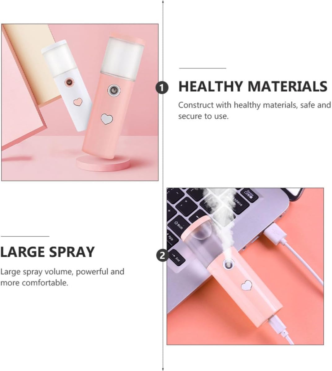 NUOBESTY Portable Nano Mist Sprayer Facial Steamer for Skin Care and Hydration 450mah Rechargeable Battery, Abs Material, Pink Color, for Daily Beauty and Moisturizing
