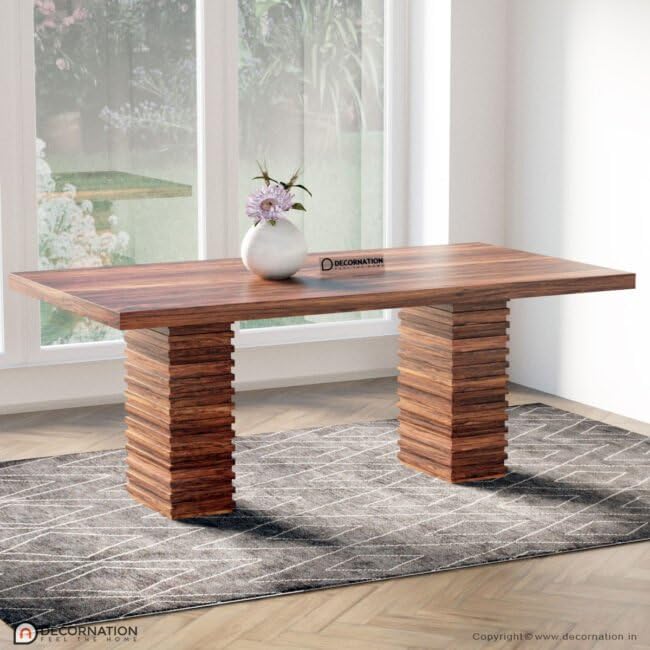 Image of DecorNation Olivia Solid Wooden 6 Seater Dining Table Set with Extra Wide Chairs | Cushioned Seating | Large Rectangular Dining Table | Premium Modern Dining Furniture for Home