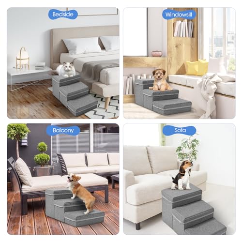 MINENICE Treppe für Hunde, 3 Stufen Faltbare Hundetreppe für Kleine Hunde mit Aufbewahrungsboxen Haustiertreppe für Sofa und Bett Hunde Treppe