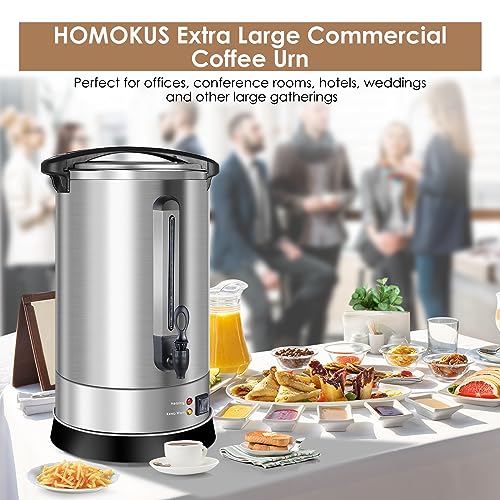 Image of Commercial Coffee Urn, 120 Cup Extra Large Hot Water Urn, 18L Silver Double Wall Stainless Steel Large Coffee Urns, 1500W Quick Brew Commercial Coffee Percolator Electric for Gatherings