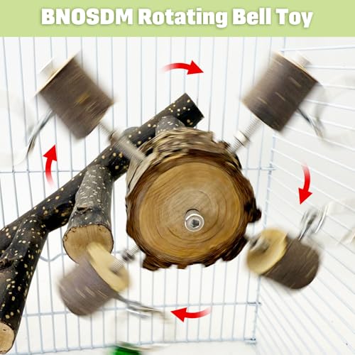 image for BNOSDM Natural Wood Bird Ladder Perch with Rotating Bell Toys-Exercise