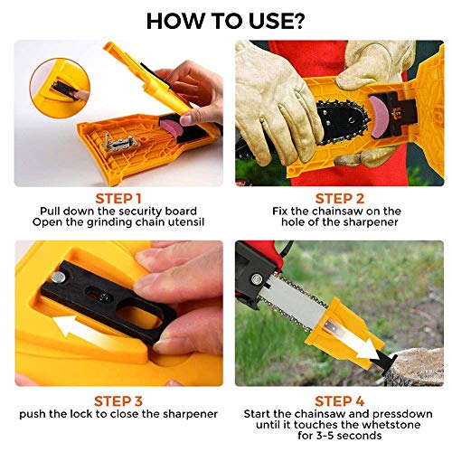 K KERNOWO Chainsaw Sharpener, Chainsaw Teeth Sharpener Fast Sharping Stone Grinder Tools Chain Saw Blade Sharpener Work for 14/16/18/20 Inch Two Holes Chain Saw Bar. (Yellow)