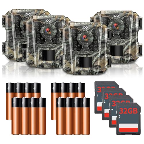 WOSPORTS Mini Trail Camera 4 Pack 24MP 1080P HD, Game Cam with SD Card, Tiny Waterproof Deer Camera Night Vision Motion Activated with Fast Trigger Time for Outdoor Wildlife Monitoring