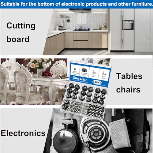 Image of 64Pcs Rubber Feet for Cutting Board with Stainless Washer Screws Assortment Kit,2 Sizes (0.433inch , 0.813inch),Non Slip Rubber Bumper Feet for Furniture,Cabinets,Electronics(13 /16 inchW x 3 /8 inchH)