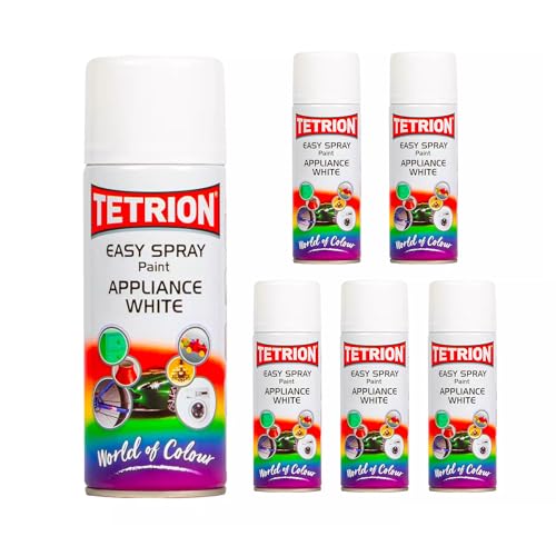 Image of Tetrion Easy Spray Paint - Appliance White 400ml (Pack of 6) - Acrylic Spray for Wood, Metal, Plastic & More, Long Lasting, Use with Hi-Build Primer - Indoor & Outdoor Use, 13.5 Oz