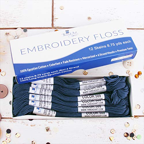 Image of 12 Skeins ThreadArt Cotton Embroidery Floss, Navy | Long fiber cotton embroidery floss for cross stitch, hand embroidery and bracelets. Six-strand floss separates easily.