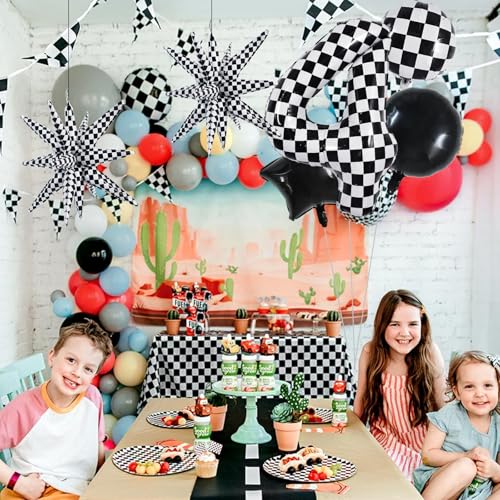 Image of TONIFUL 4th Birthday Balloons Kit 40 Inch Checkered Number 4 Foil Balloon