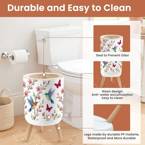 Pequeña caneca de basura redonda con tapa y diseño floral miniatura 5