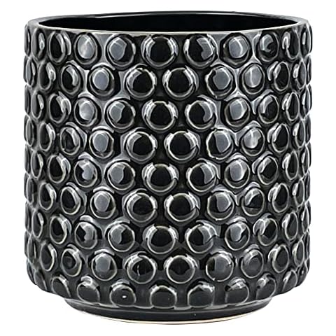 Nordring Ceramic Flower Pot Dotty - colorful Planter, Pot for plants, sukkulents Size M (12,5 cm ø) Dia 5'' H 5'', Stoneware, black Cover