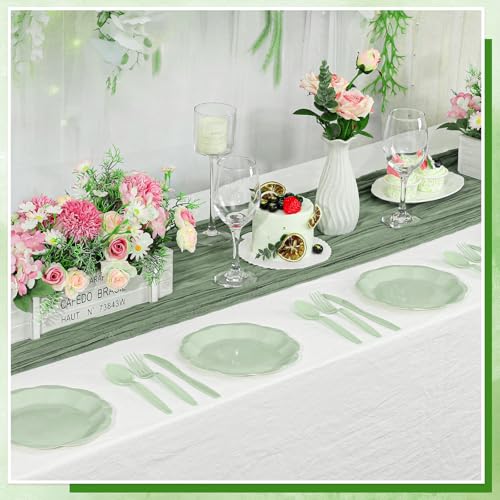 Image of NatNarr 30 Pcs Sage Green Paper Plates, 7 Inch Scalloped Paper Plates Small Dessert Cake Plate Cute Party Plate Disposable Sage Greens Party Supplies for Wedding, Baby Bridal Shower, Birthday