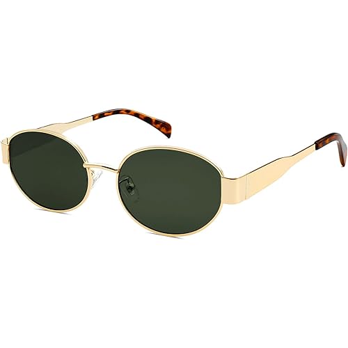 Trendy Retro Oval Sunglasses for Women Gold Fashion Designer Shades Vintage 90s Style Classic Sun Glasses