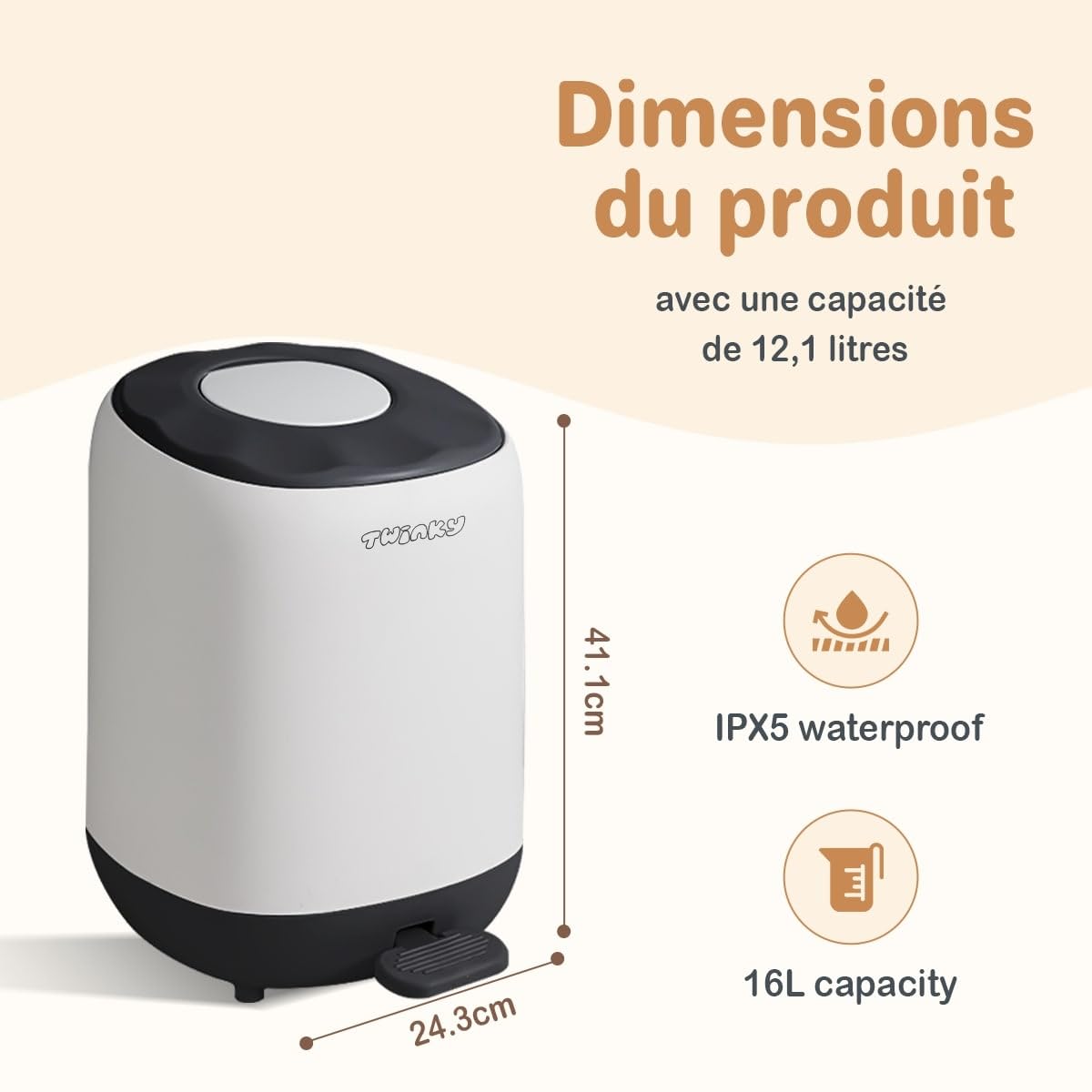 Twinky Poubelle à Couches Bébé sans Cassette avec Couvercle Compact