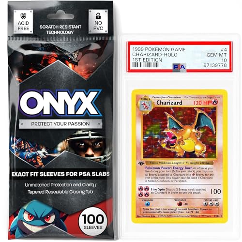 ONYX PSA Slab Sleeves - Graded Card Sleeves, PSA Perfect Fit Clear Cards Sleeves, Card Protector Sleeves, Exact Fit Plastic Trading Bags, Cover Guard Saver Holder Sleeve Grading Baseball, Sports, MTG