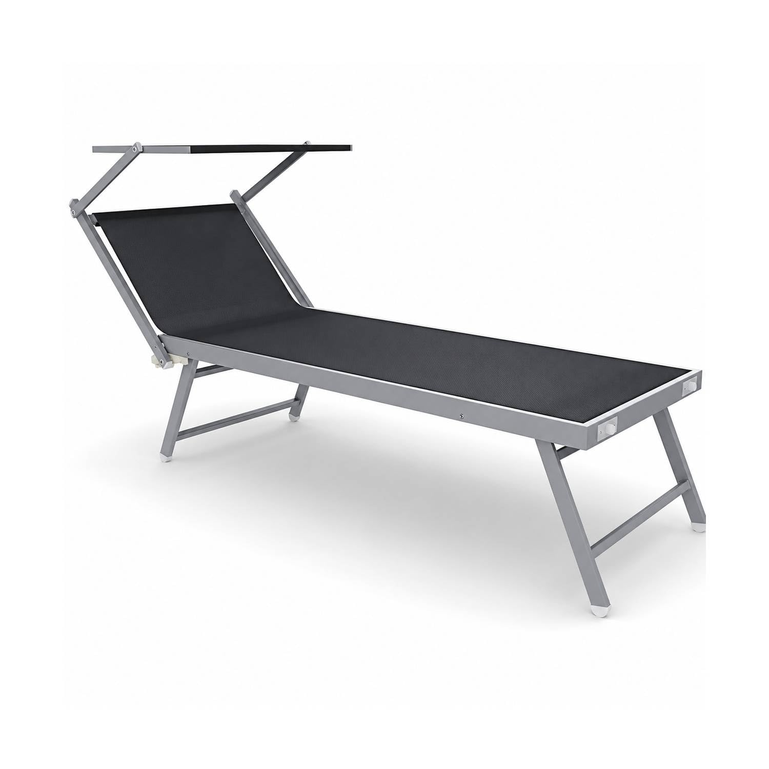 Bricozone Lettino Pieghevole Prendisole in Alluminio E Tessuto Textilene Professionale Con Tettuccio Parasole Orientabile Sdraio Per Mare Spiaggia Piscina Giardino 182 x 60 x 38 Cm Nero