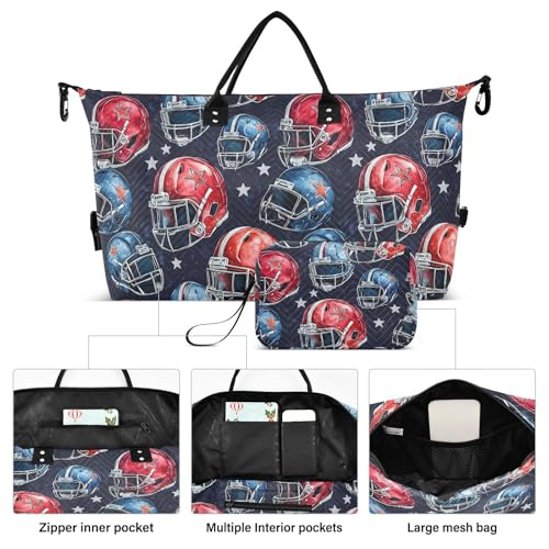 Color Star Football Helmet Large Travel Duffle Bag Weekender Overnight Bags Gym Yoga Bag for Women Men with Toiletry Bag2