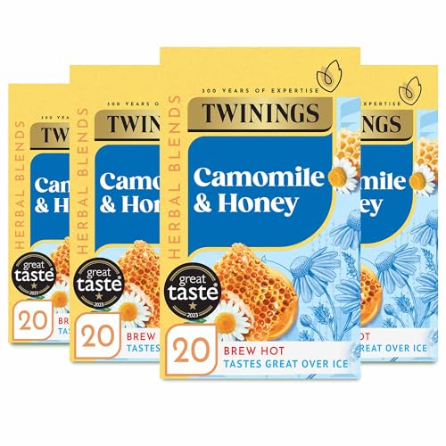 Twinings Camomile and Honey FlavouredTea - 80 Biodegradable Tea Bags (Multipack of 4 x 20 Bags) | Soothing Herbal Blend, Caffeine-Free, Naturally Sweetened