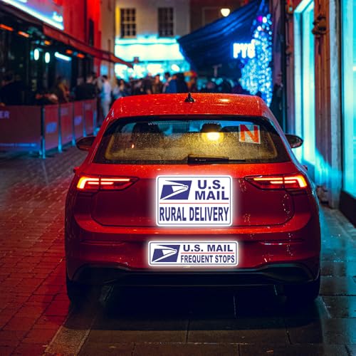 Image of 4 Pack Reflective Mail Delivery Driver Car Magnets Rural Delivery Carrier Magnetic Signs Caution Frequent Stops Delivery Driver Automotive Magnet Decal Waterproof Magnetic Bumper Stickers