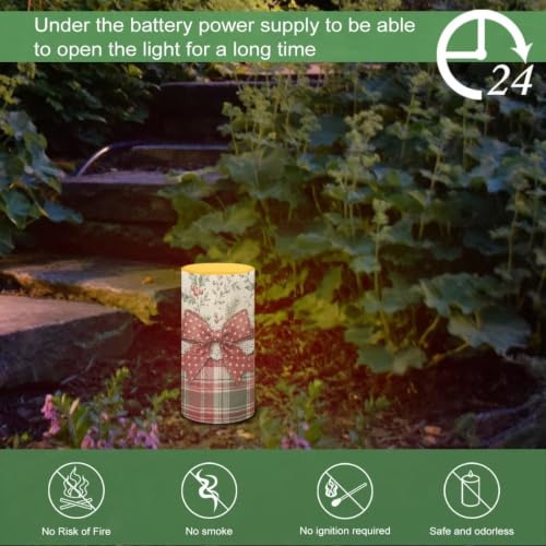 Image of Poceacles Christmas Flameless LED Battery Candles Pillar Candles Tealight with 18-Key Timer Remote with Colorful Light for Indoor Outdoor Home Decor, Christmas Bow Plaid Holly