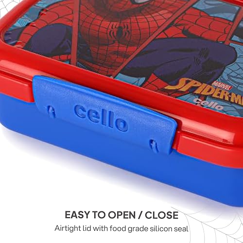 Image of CELLO Lunch On Spiderman Design Kids Combo Set Blue | Inner Compartment Lunch Box with Insulated Water Bottle Leak Proof Airtight Lightweight 3D Print Tiffin Box Bottle Set for School Kids Boys Girls