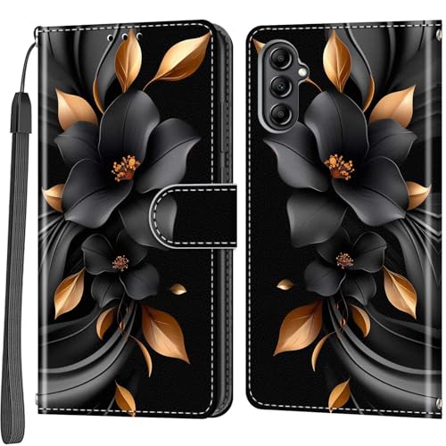 Haninsuze Case Wallet for Samsung Galaxy A14 5G Black Flower