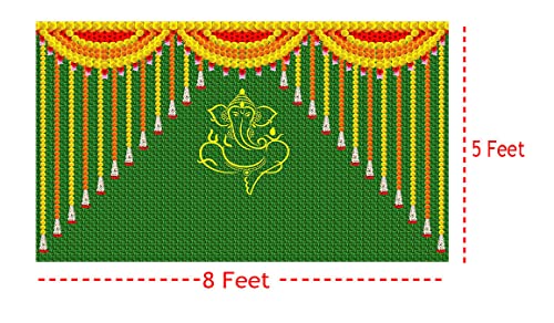 Image of IGH Ganesh Backdrop Cloth for Pooja Decoration-Traditional Festival Fabric (Size-5x8 Feet) - Perfect for Background Decoration and Festivals (Multicolor 1)