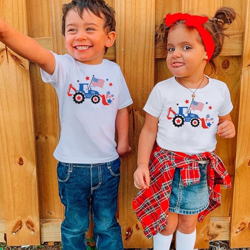 Image of Kids Boys 4th of July Shirts Toddler American Flag T-Shirt Girls Patriotic Short Sleeve Tees Cotton Top Clothes 1-7T
