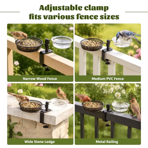 2 Pack Deck Bird Feeders Deck Mount Bird Bath Spa for Dual Use Deck Flower Stand Flower Pot Great for Attracting Birds Detachable and Adjustable Heavy Duty Sturdy Steel,Bronze - image 5