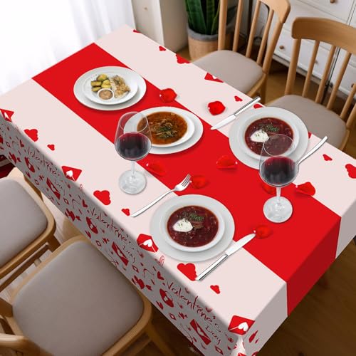 Image of Childom Valentines Day Tablecloth for Valentines Day Decorations Party,3 Pack Disposable Plastic Valentines Table Cloths 54 inch x 108 inch Pink Table Cover,Valentines Decor for Wedding Engagement Anniversary